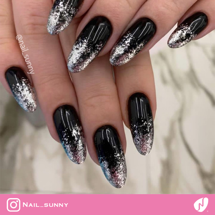 Black Nails With Glitter Tips